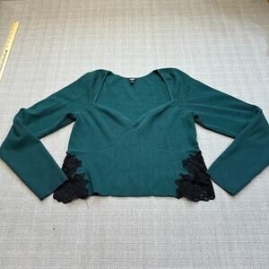 Express Ribbed‎ Shirt Womens XL Green Sweater Corset Style Lace Whimsy Goth